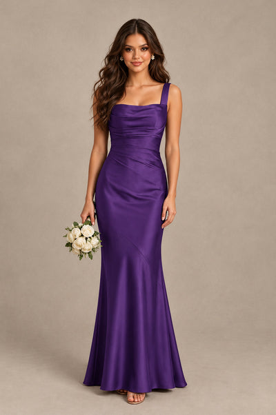 BOLODOO Regency Square Neck Ruched Satin Lace-Up Bridesmaid Dress - Regency - Regency_1