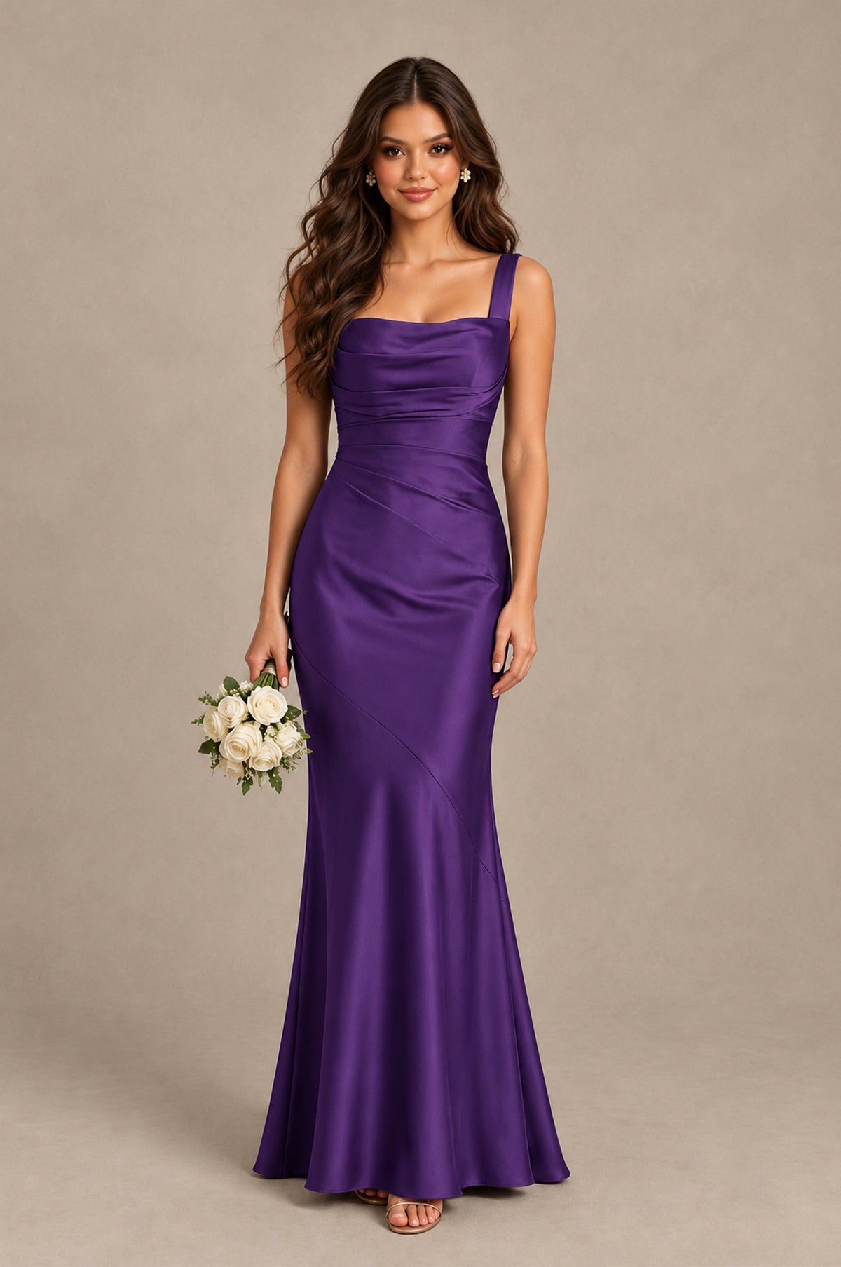 BOLODOO Regency Square Neck Ruched Satin Lace-Up Bridesmaid Dress - Regency - Regency_1