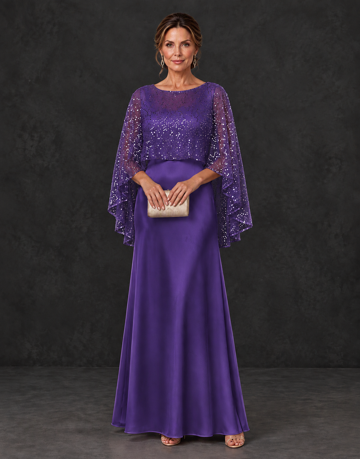 BOLODOO Regency Sparkle Cape Sleeve Mother of the Bride Dress - Regency - Regency_1