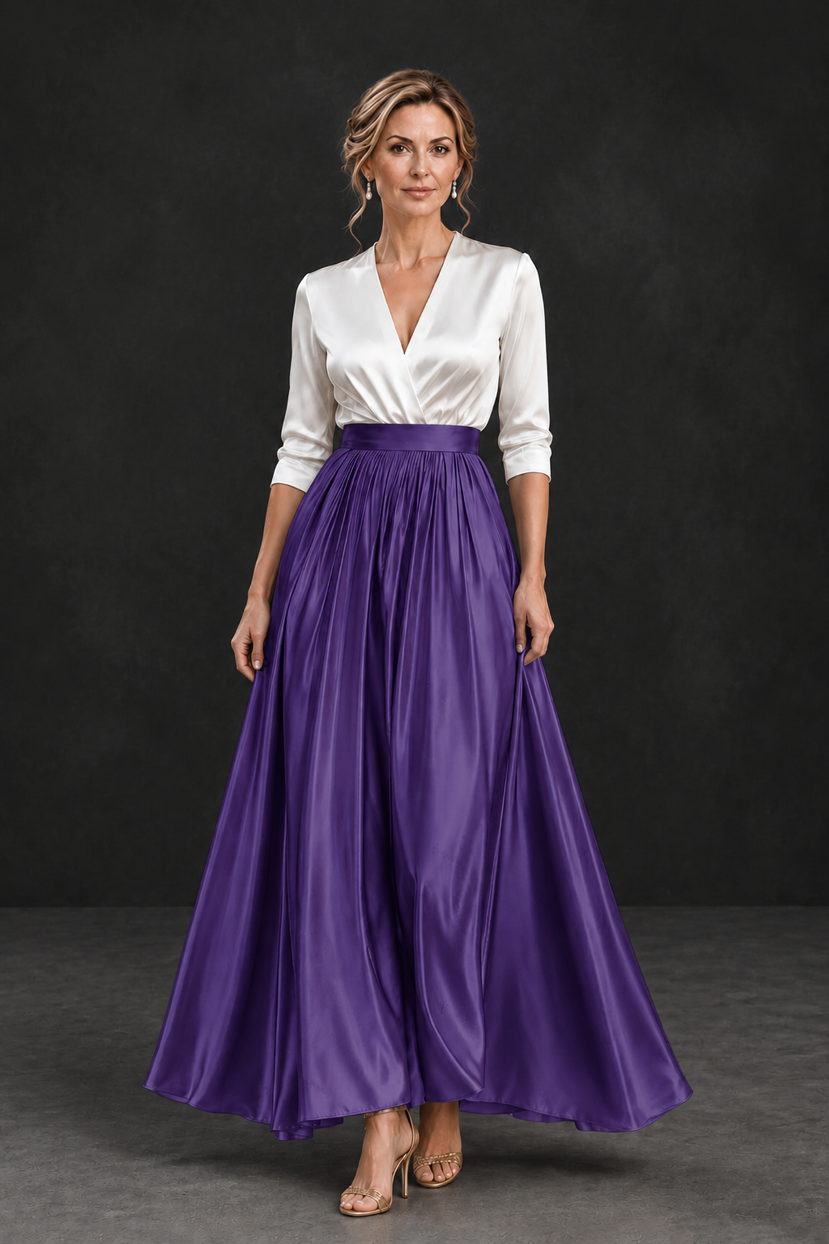 BOLODOO Regency and White V-Neck A-Line Mother of the Bride Dress - Regency - Regency_1