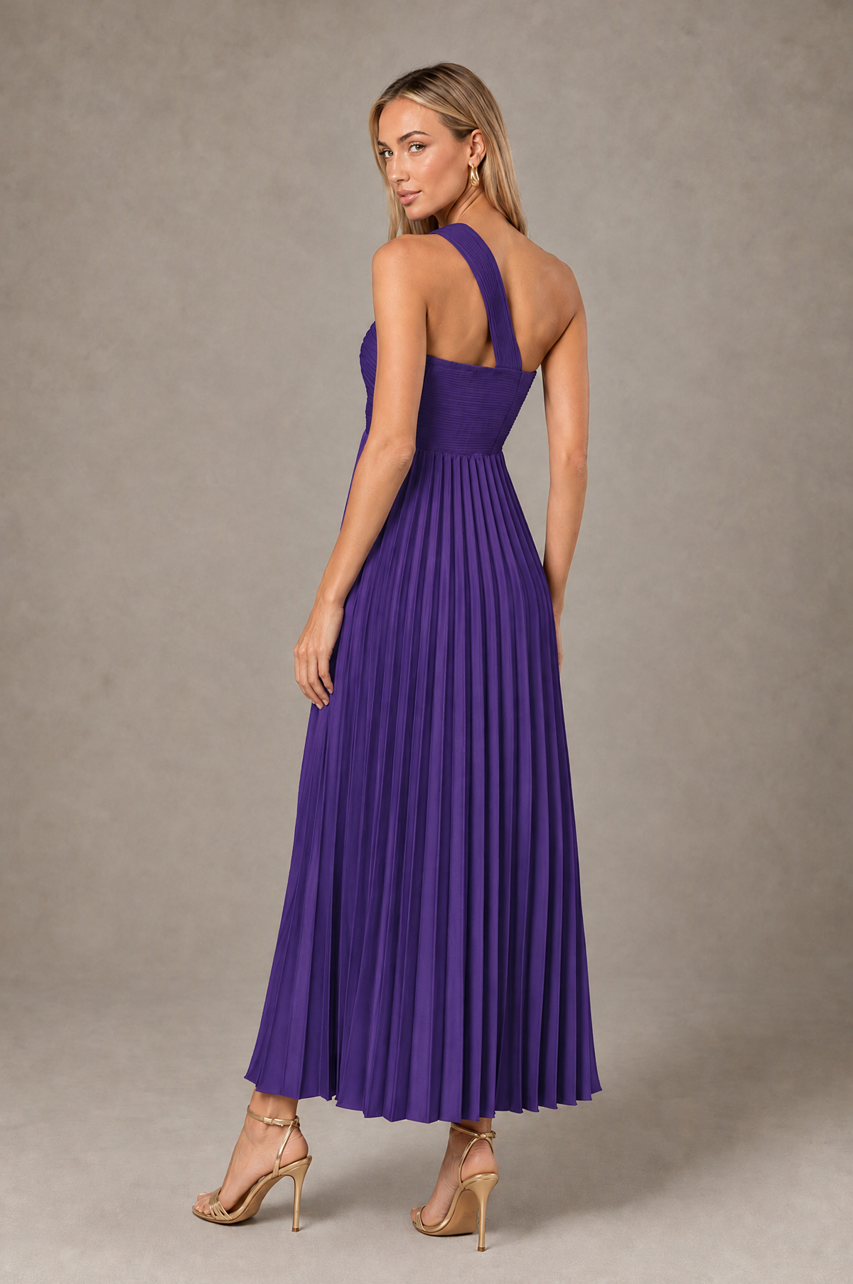 BOLODOO Regency One-Shoulder Twist Knot Pleated Satin Midi Dress with Cutout - Regency - Regency_2