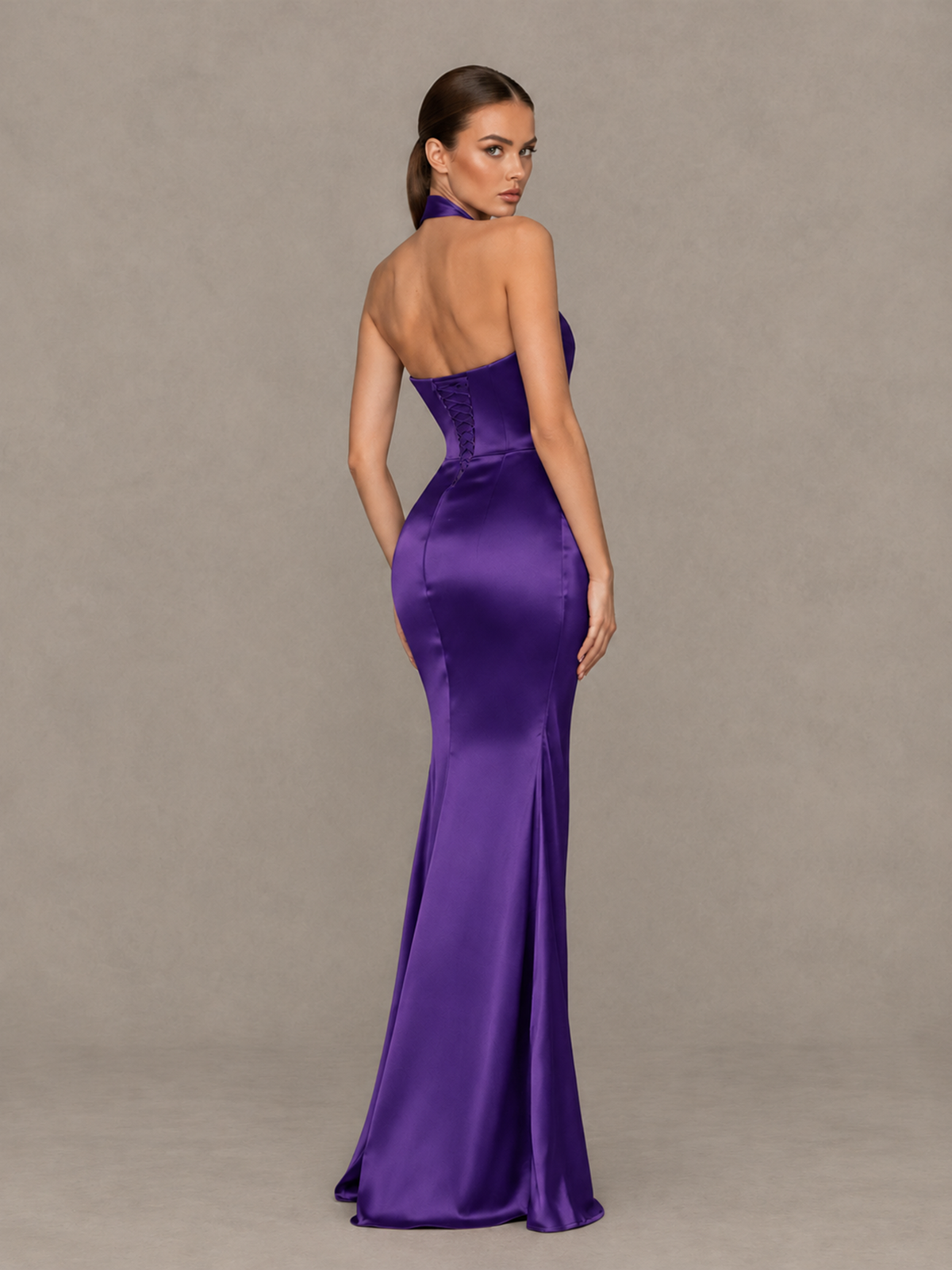BOLODOO Regency Cross-Halter Ruched Satin-Look Evening Gown with High Slit - Regency - Regency_2