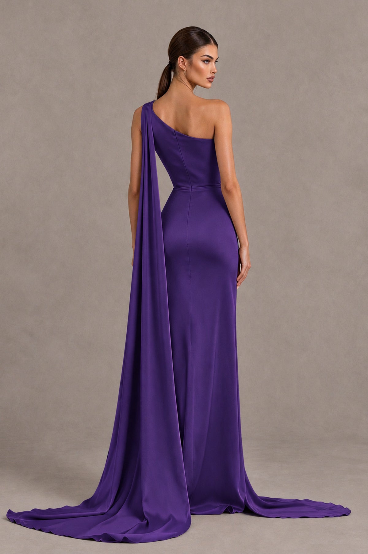 BOLODOO Regency One Shoulder Satin Evening Dress with High Slit and Draped Cape Train - Regency - Regency_2