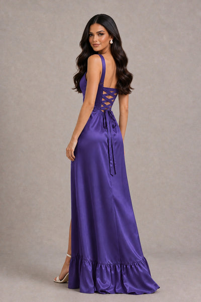 BOLODOO Regency Square Neck Satin Evening Dress with Lace-Up Back and High Slit - Regency - Regency_2