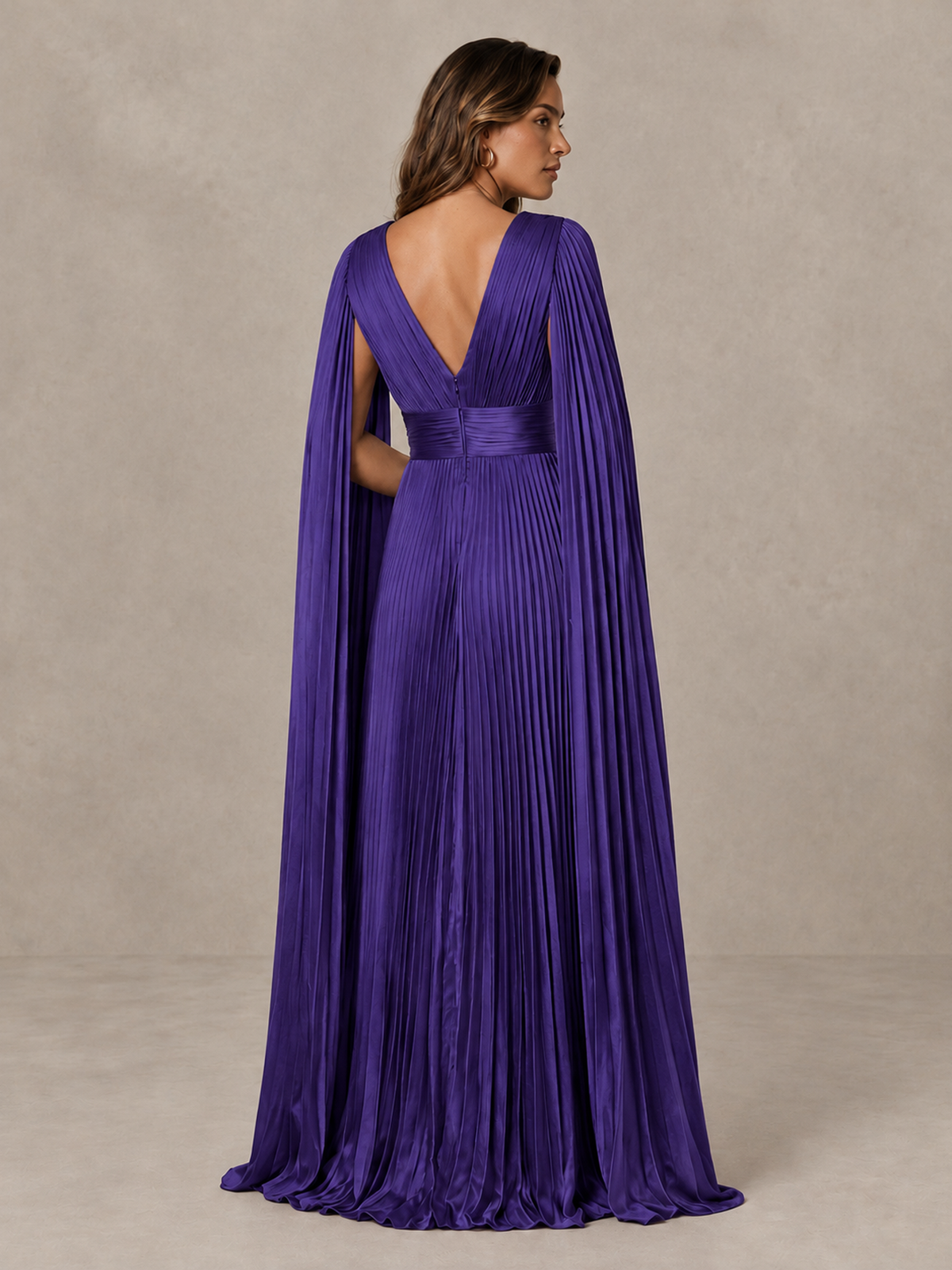 BOLODOO Regency Deep V-Neck Pleated Cape Sleeve Evening Gown - Regency - Regency_2