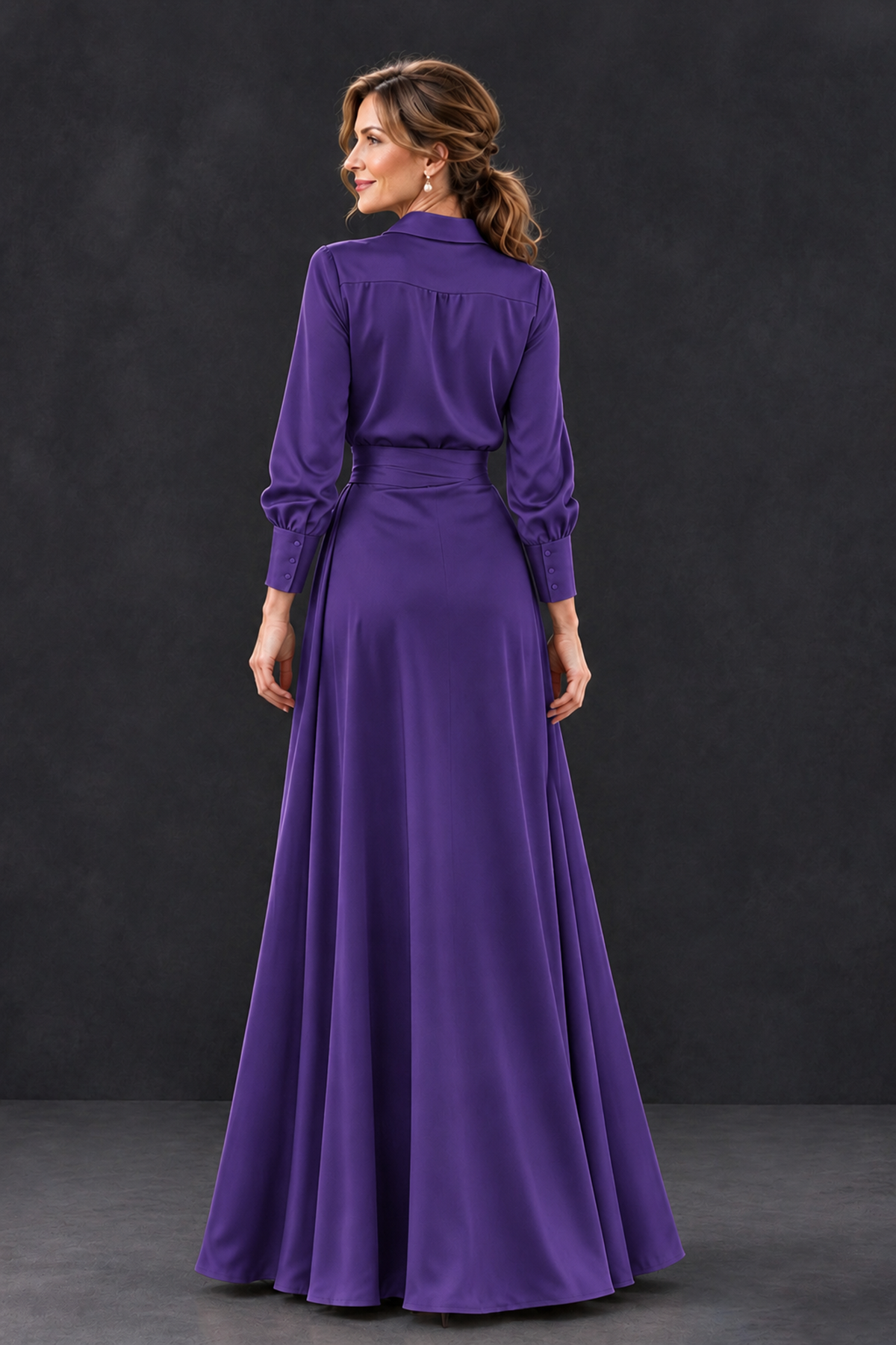 BOLODOO Regency Long Sleeve Satin-Look Lace Panel Gown - Regency - Regency_2