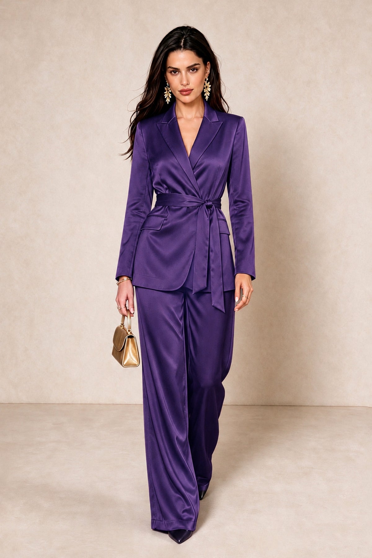 BOLODOO Regency Satin Wrap Blazer Wide-Leg Pants Two-Piece Suit Set – Evening Gala Wedding Guest - Regency - Regency_3