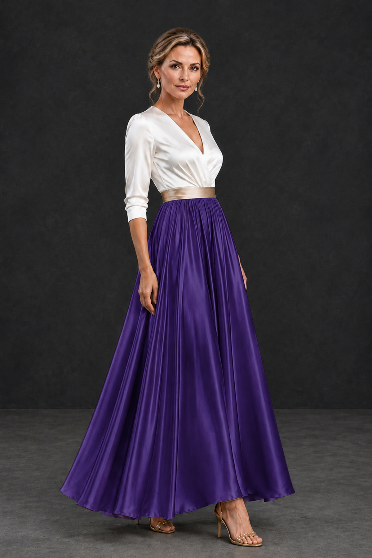 BOLODOO Regency and White V-Neck A-Line Mother of the Bride Dress - Regency - Regency_3