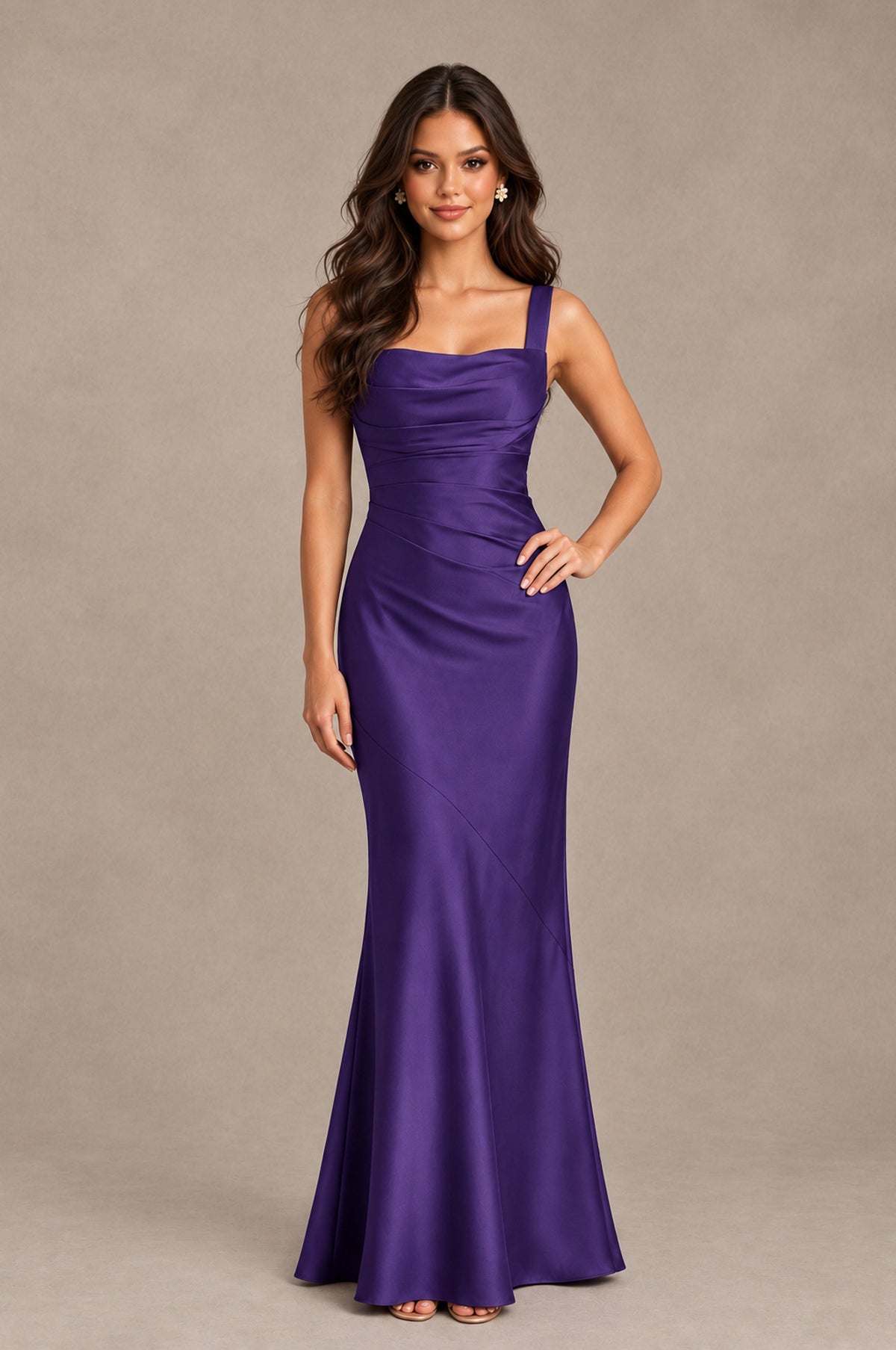 BOLODOO Regency Square Neck Ruched Satin Lace-Up Bridesmaid Dress - Regency - Regency_3