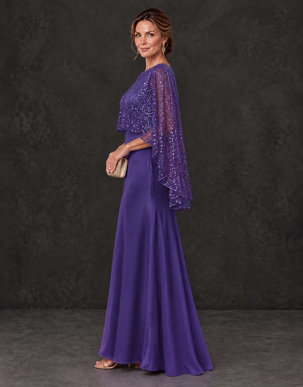 BOLODOO Regency Sparkle Cape Sleeve Mother of the Bride Dress - Regency - Regency_3