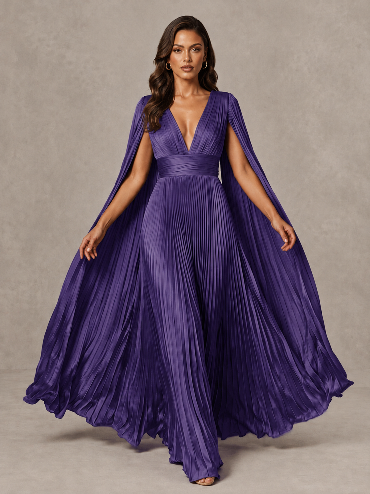 BOLODOO Regency Deep V-Neck Pleated Cape Sleeve Evening Gown - Regency - Regency_3