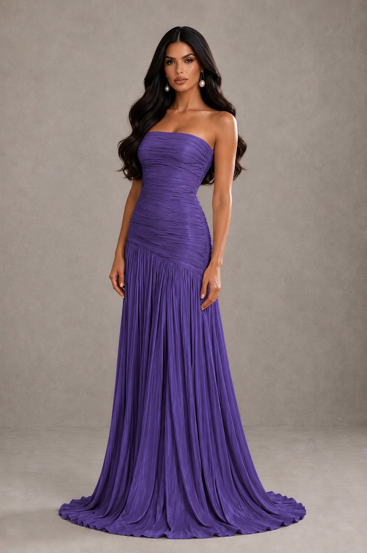 BOLODOO Regency Metallic Ruched Strapless Pleated A-Line Backless Maxi Dress with Train - Regency - Regency_3