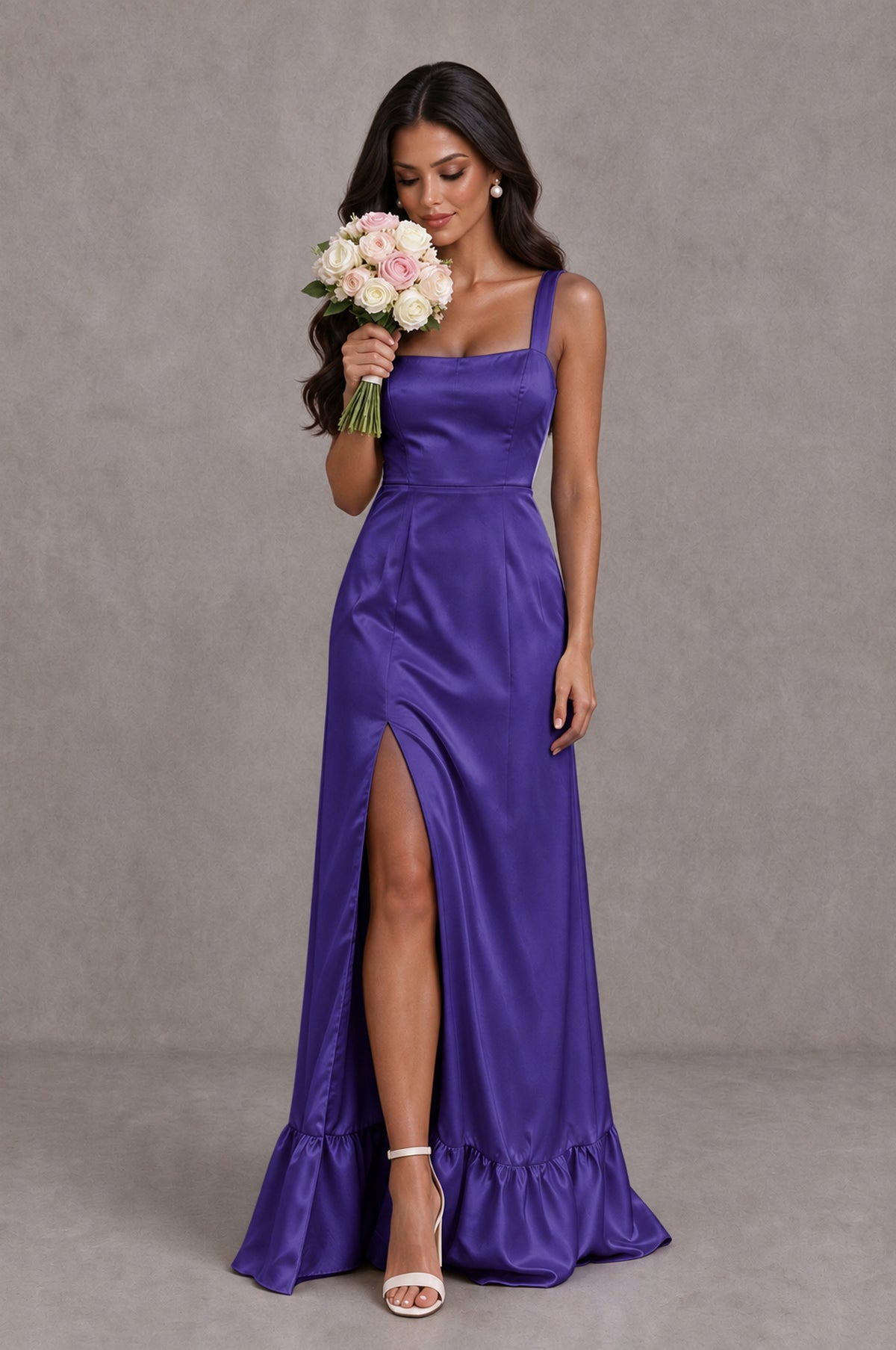 BOLODOO Regency Square Neck Satin Evening Dress with Lace-Up Back and High Slit - Regency - Regency_3