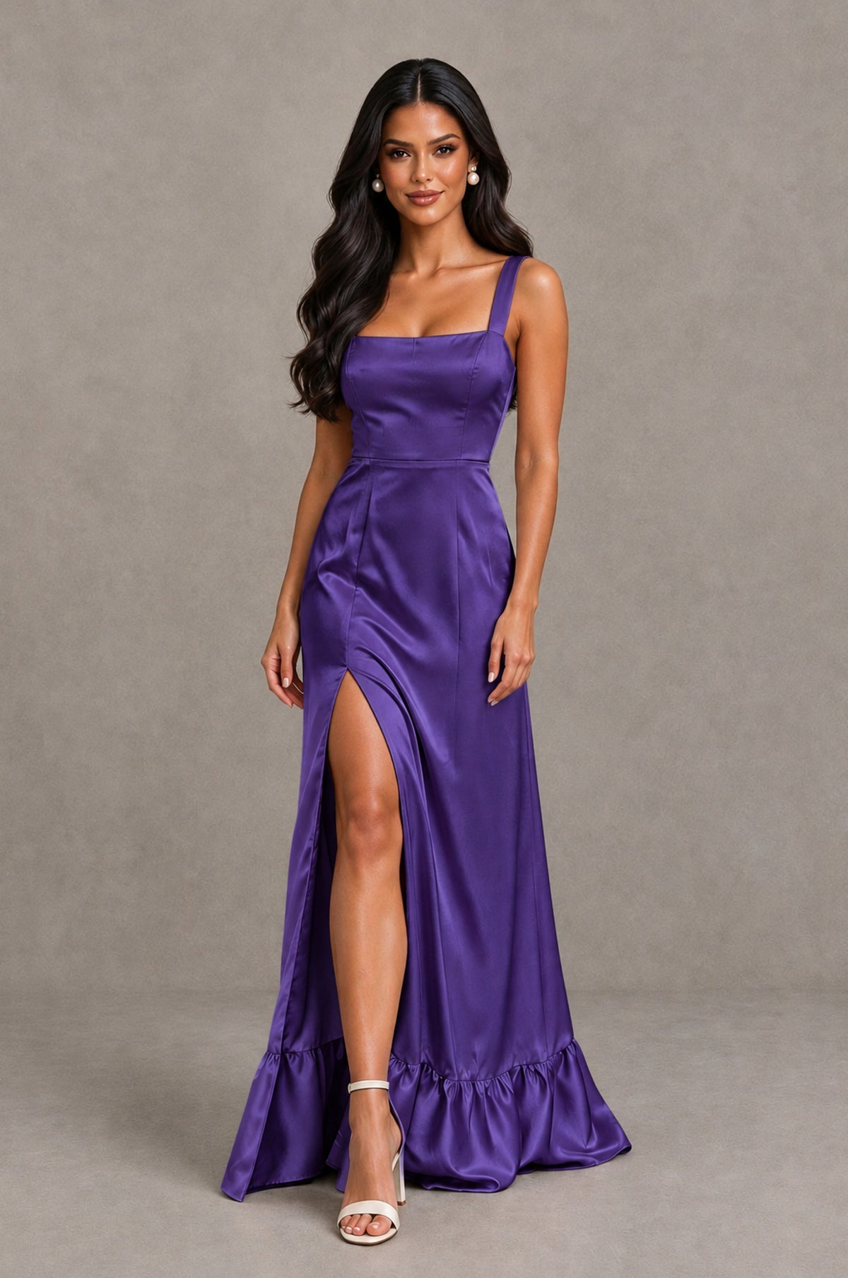BOLODOO Regency Square Neck Satin Evening Dress with Lace-Up Back and High Slit - Regency - Regency_4