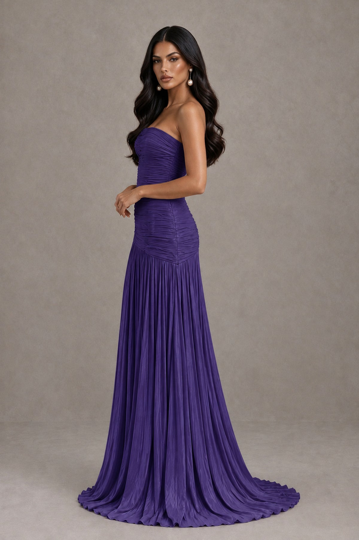 BOLODOO Regency Metallic Ruched Strapless Pleated A-Line Backless Maxi Dress with Train - Regency - Regency_4
