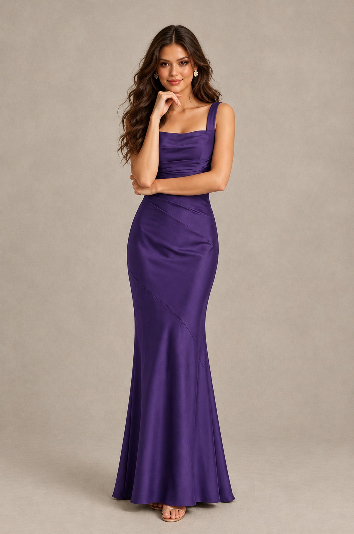 BOLODOO Regency Square Neck Ruched Satin Lace-Up Bridesmaid Dress - Regency - Regency_4