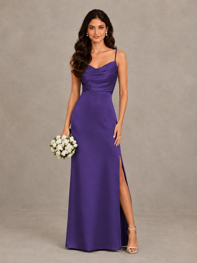 BOLODOO Regency Cowl Neck Satin Bridesmaid Dress with Slit - Regency - Regency (1)