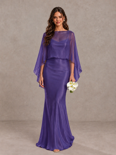 BOLODOO Regency Satin Mermaid Bridesmaid Dress with Chiffon Cape - Regency - Regency (1)