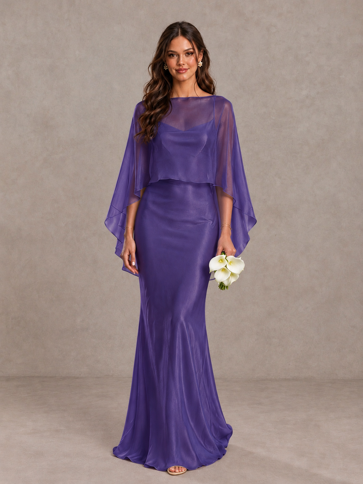 BOLODOO Regency Satin Mermaid Bridesmaid Dress with Chiffon Cape - Regency - Regency (1)