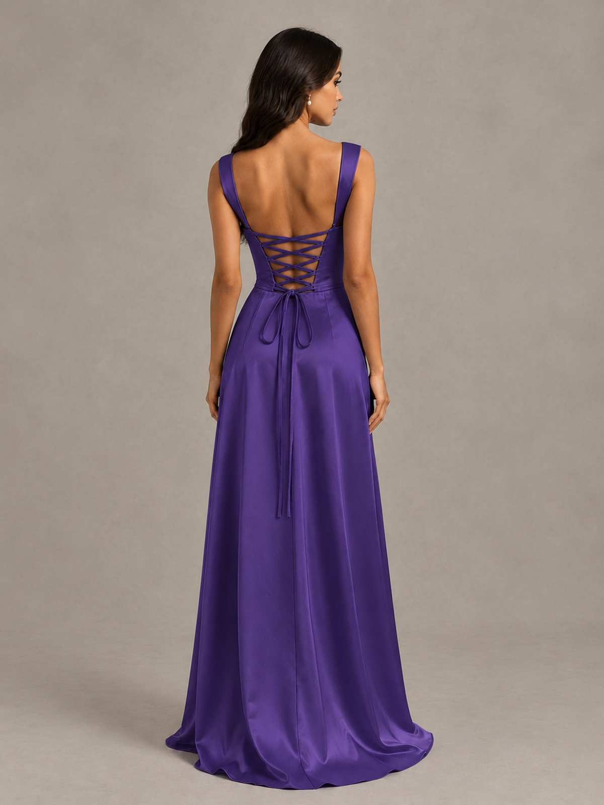 BOLODOO Regency Satin Lace-Up Bridesmaid Dress with Slit - Regency - Regency (2)