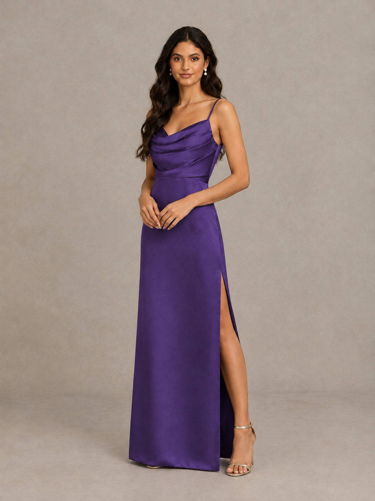 BOLODOO Regency Cowl Neck Satin Bridesmaid Dress with Slit - Regency - Regency (4)