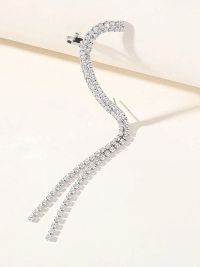Rhinestones Silver Tassel Long Chain Earrings - BOLODOO