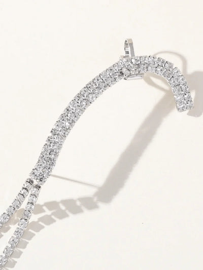 Rhinestones Silver Tassel Long Chain Earrings