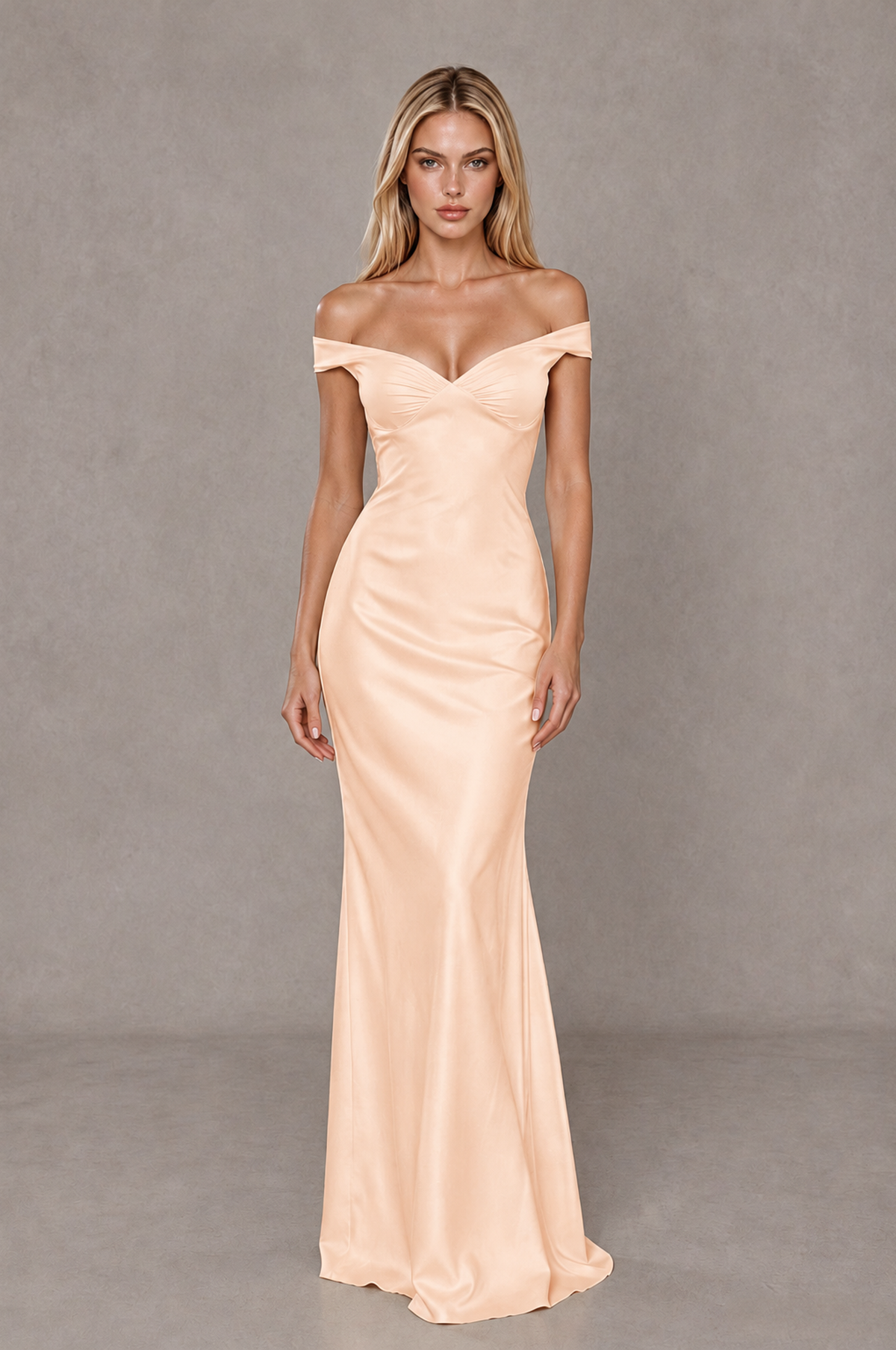 BOLODOO Rose Gold Off-Shoulder Open-Back Satin Evening Gown - Rose Gold - Rose Gold_01