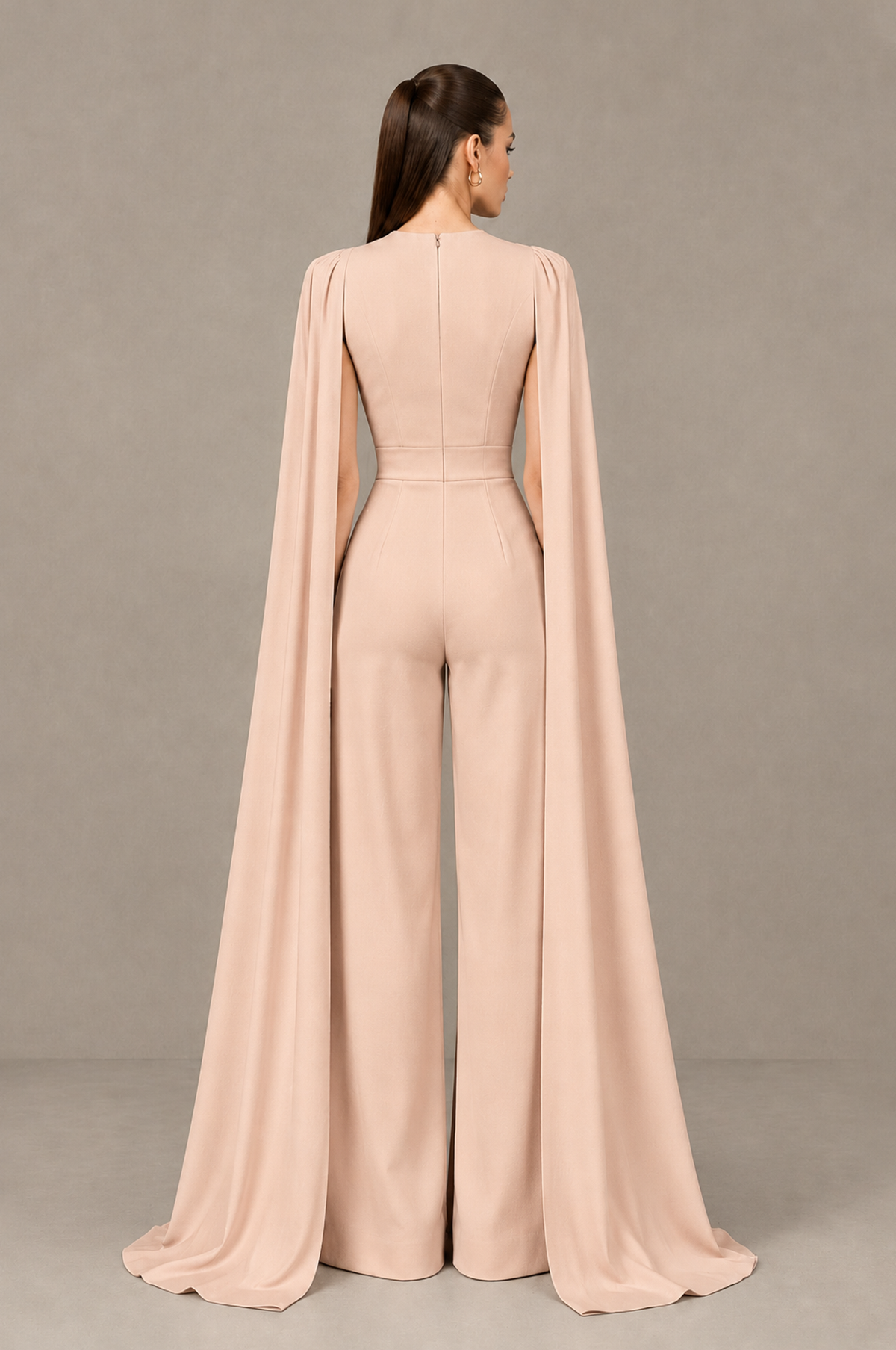 BOLODOO Rose Gold Deep V-Neck Cape Sleeve Bridal Jumpsuit - Rose Gold - Rose Gold_02