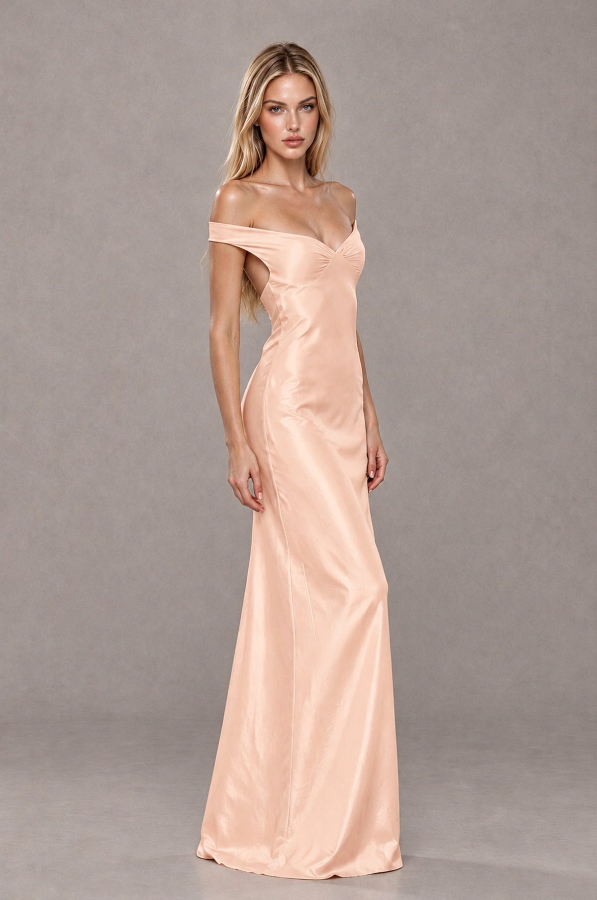 BOLODOO Rose Gold Off-Shoulder Open-Back Satin Evening Gown - Rose Gold - Rose Gold_04