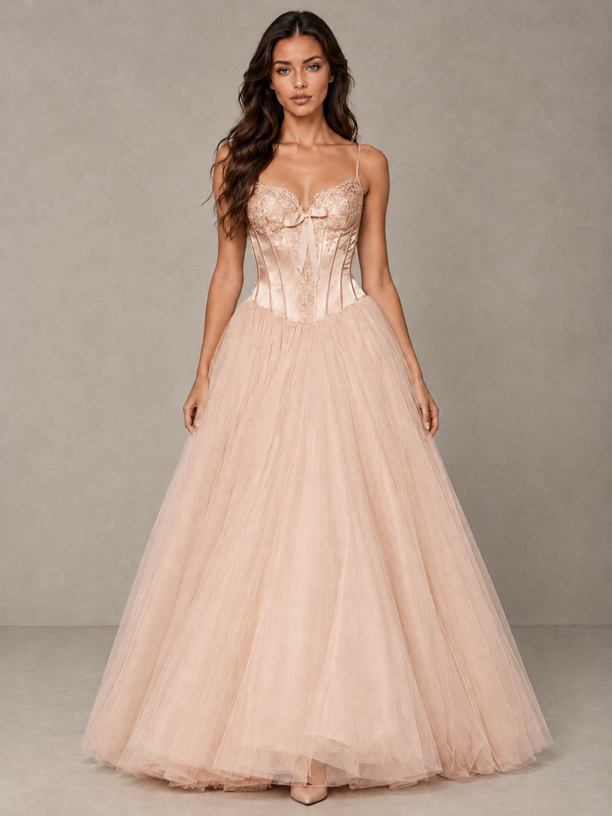 BOLODOO Rose Gold Corset Tulle Prom Dress with Spaghetti Straps - Rose Gold - Rose_Gold_1
