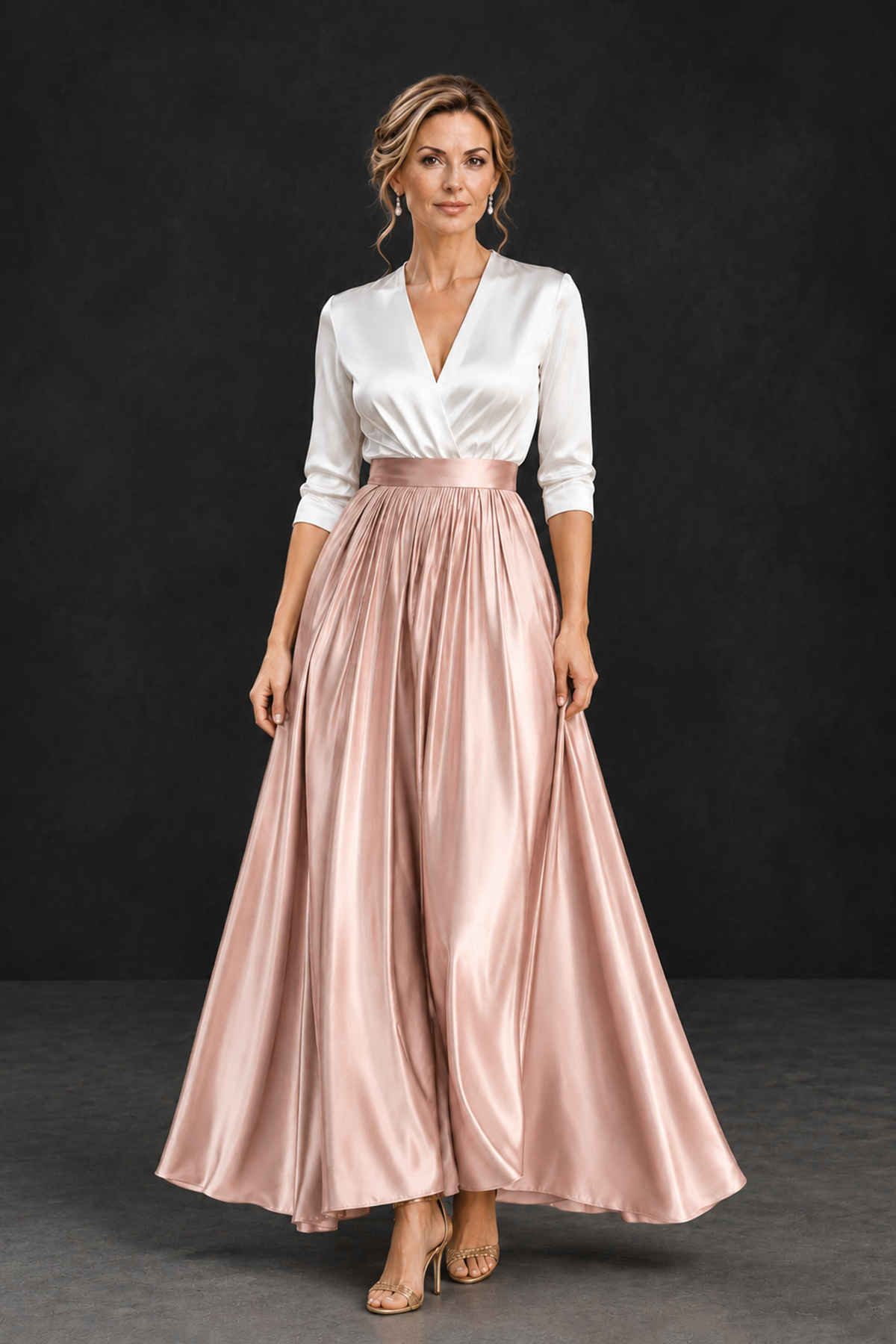 BOLODOO Rose Gold and White V-Neck A-Line Mother of the Bride Dress - Rose Gold - Rose Gold_1