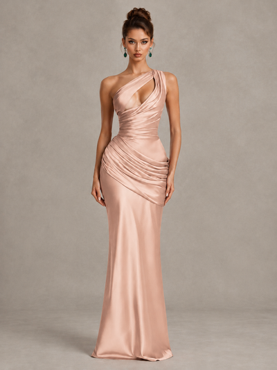 BOLODOO Rose Gold One-Shoulder Cutout Satin Mermaid Prom Dress - Rose Gold - Rose Gold_1
