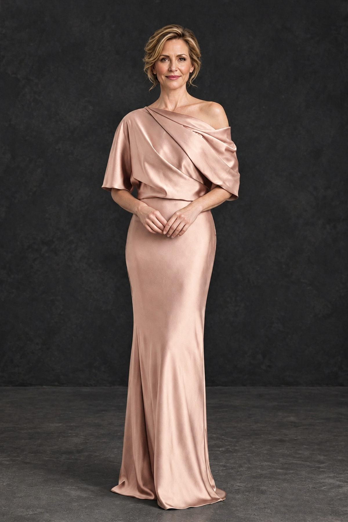 BOLODOO Rose Gold Satin Asymmetric Mother of the Bride Dress - Rose Gold - Rose Gold_1