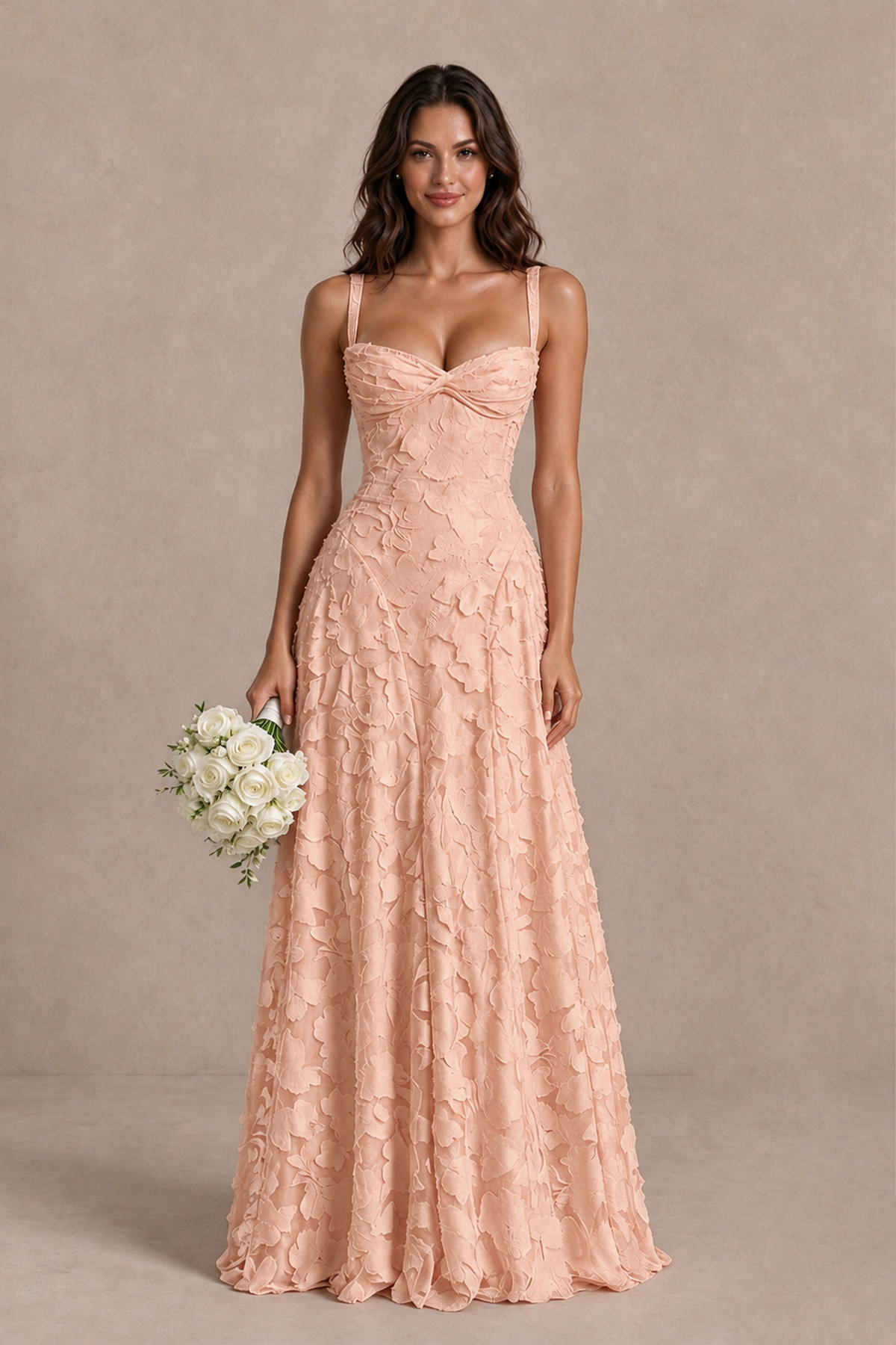 BOLODOO Rose Gold Floral-Textured A-Line Dress with Lace-Up Back - Rose Gold - Rose Gold_1