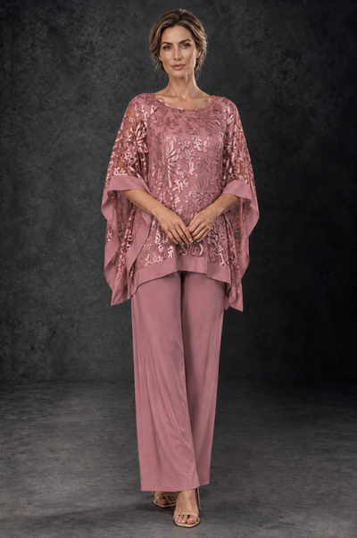 BOLODOO Rose Gold Floral Cape Mother of the Bride Pant Suit - Rose Gold - Rose_Gold_1