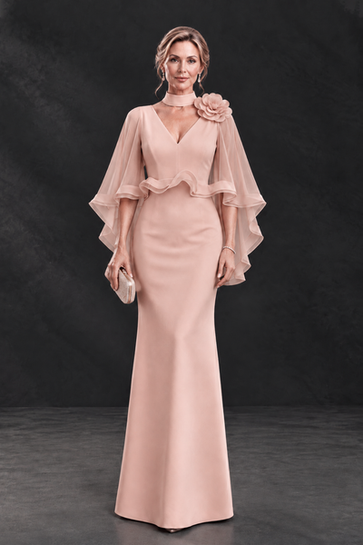 BOLODOO Rose Gold Floral Cape Sleeve Mother of the Bride Dress - Rose Gold - Rose_Gold_1