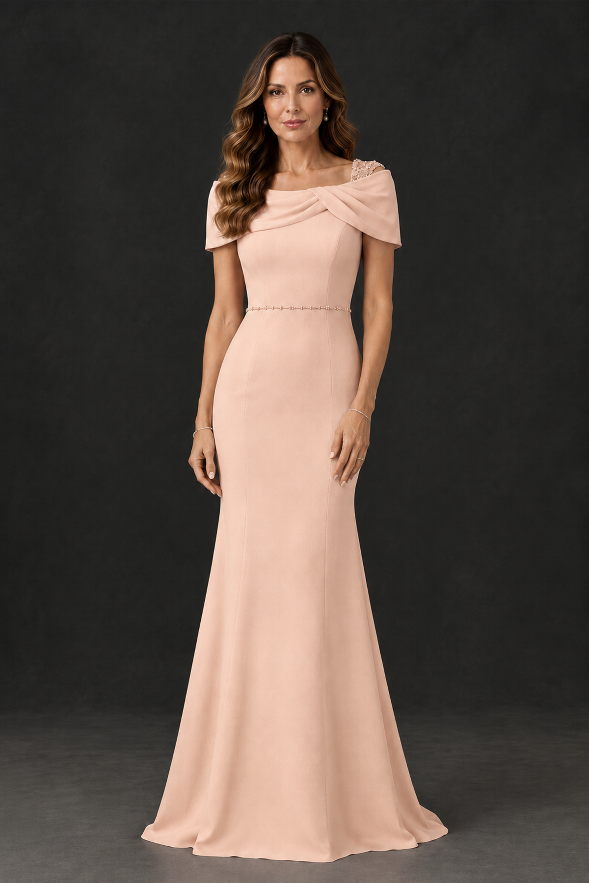 BOLODOO Rose Gold Mother of the Bride Dress with Draped Cape Detail - Rose Gold - Rose_Gold_1