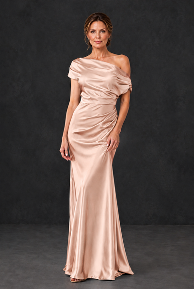 BOLODOO Rose Gold Asymmetric Ruched Mother of the Bride Dress - Rose Gold - Rose_Gold_1