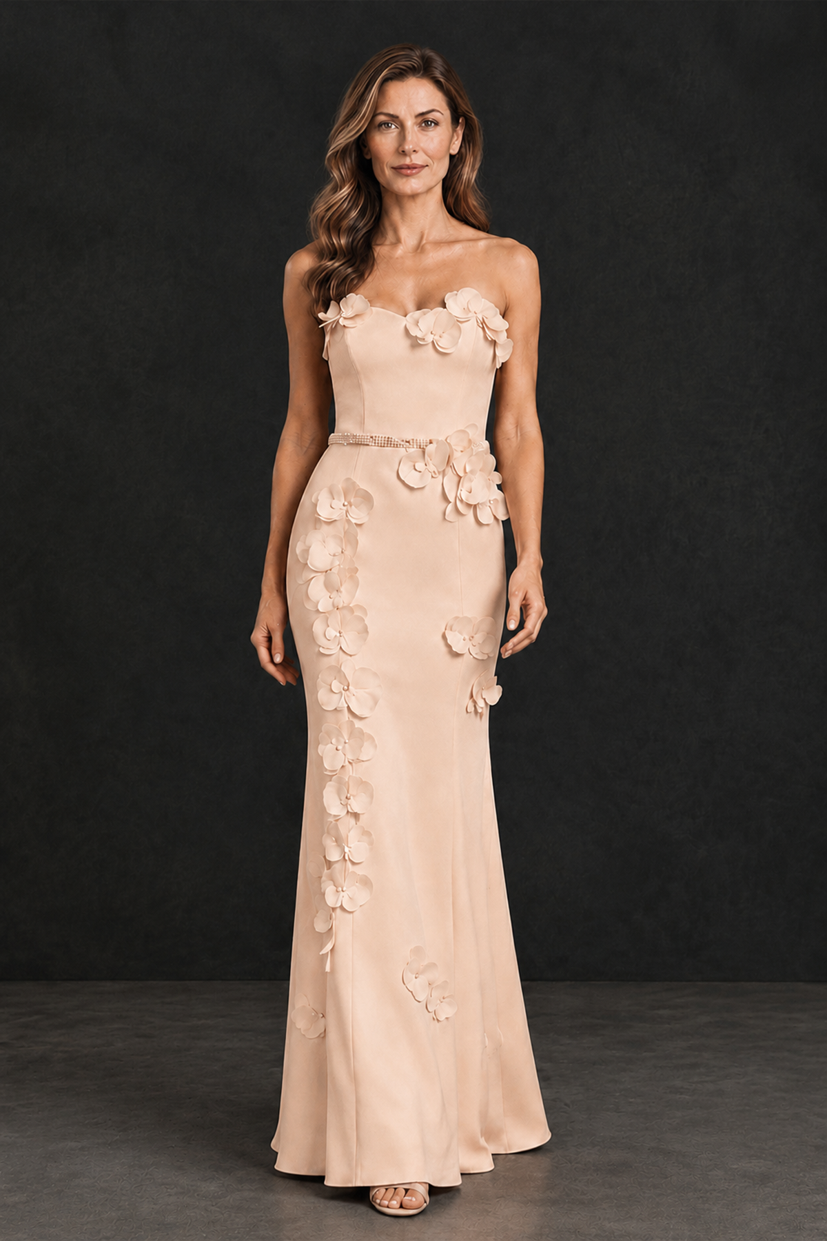 BOLODOO Rose Gold Strapless Mother of the Bride Dress with 3D Floral Appliques - Rose Gold - Rose_Gold_1