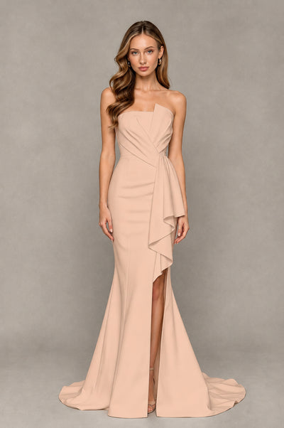 BOLODOO Rose Gold Strapless Mermaid Evening Dress with Ruffle Slit and Train - Rose Gold - Rose Gold_1