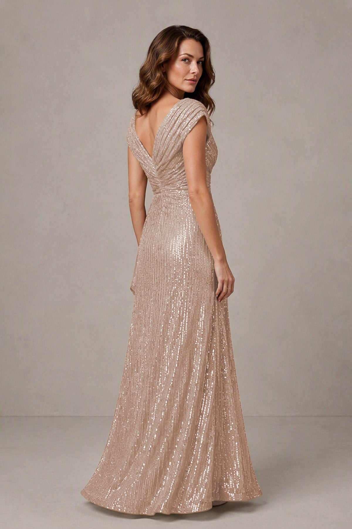 BOLODOO Rose Gold Sequin V-Neck Cap Sleeve Maxi Dress - Rose Gold