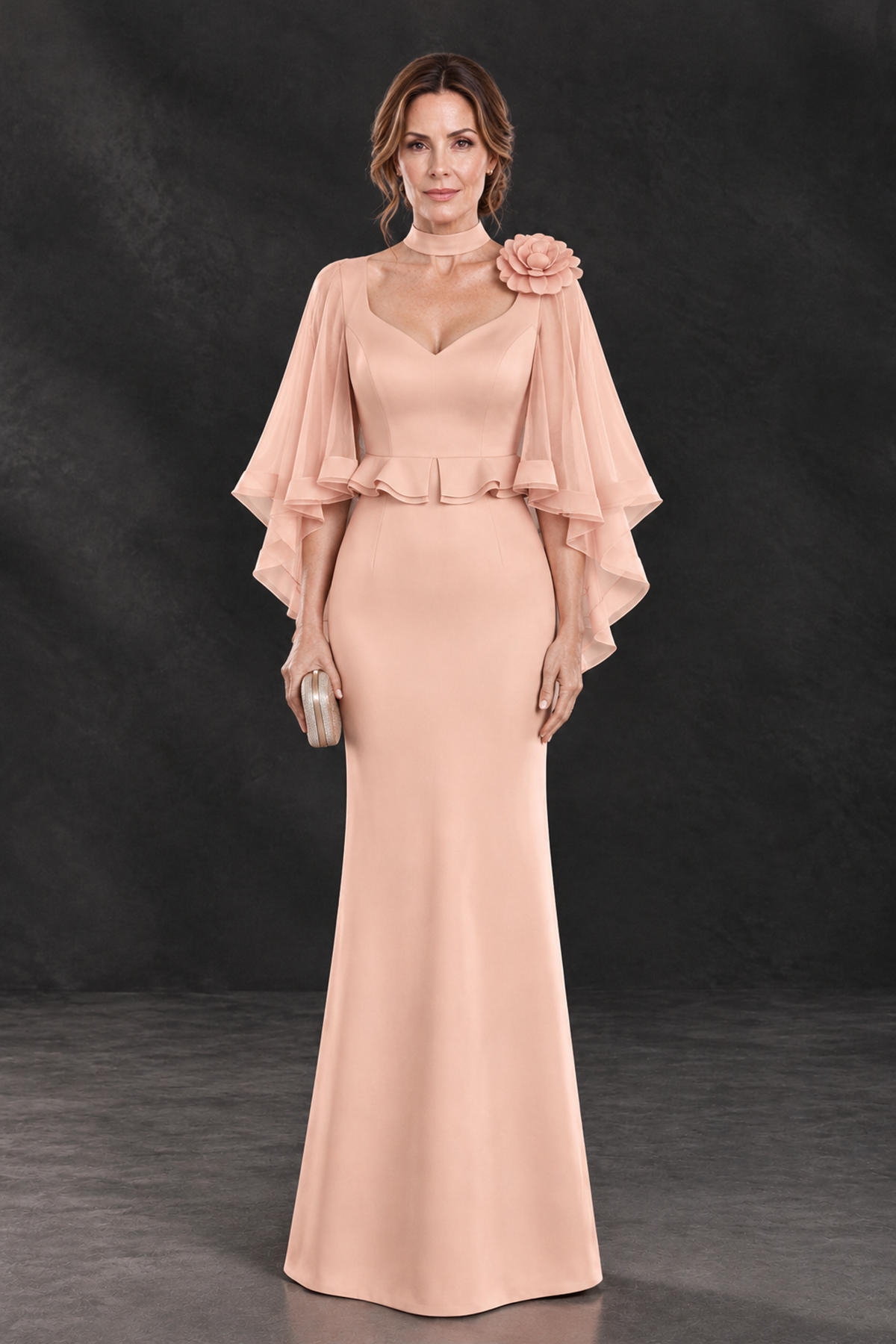 BOLODOO Rose Gold Floral Cape Sleeve Mother of the Bride Dress - Rose Gold - Rose_Gold_2