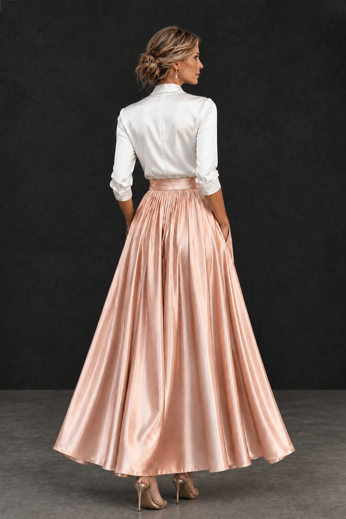 BOLODOO Rose Gold and White V-Neck A-Line Mother of the Bride Dress - Rose Gold - Rose Gold_2
