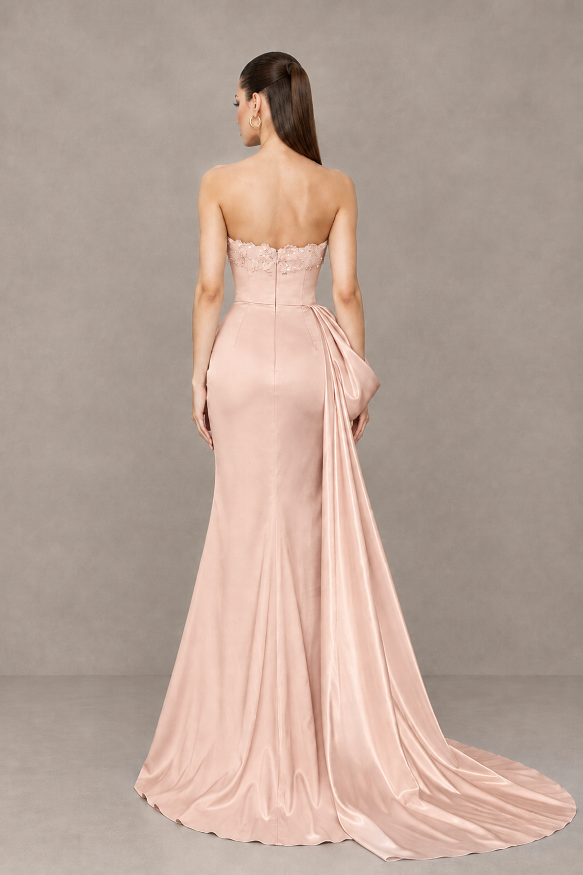BOLODOO Rose Gold Strapless Satin Prom Dress with Draped Side Train - Rose Gold - Rose_Gold_2