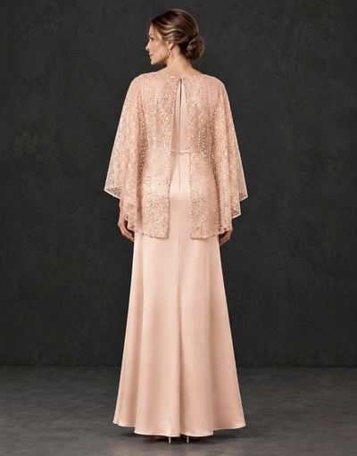 BOLODOO Rose Gold Sparkle Cape Sleeve Mother of the Bride Dress - Rose Gold - Rose_Gold_2