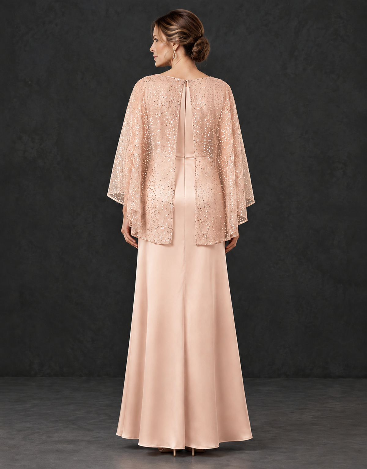 BOLODOO Rose Gold Sparkle Cape Sleeve Mother of the Bride Dress - Rose Gold - Rose_Gold_2