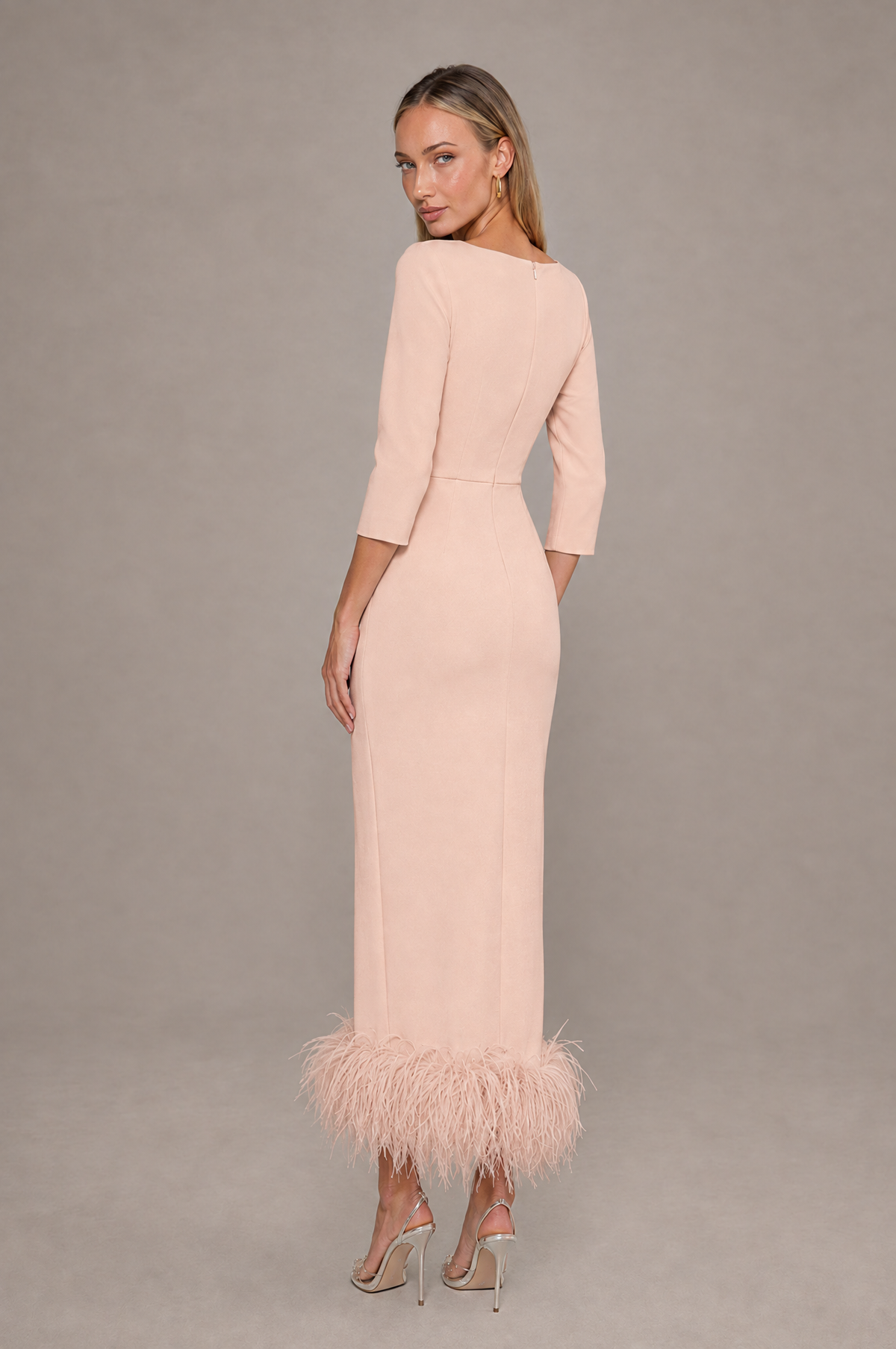 BOLODOO Rose Gold Feather-Trim Twist-Waist Midi Dress - Rose Gold - Rose_Gold_2