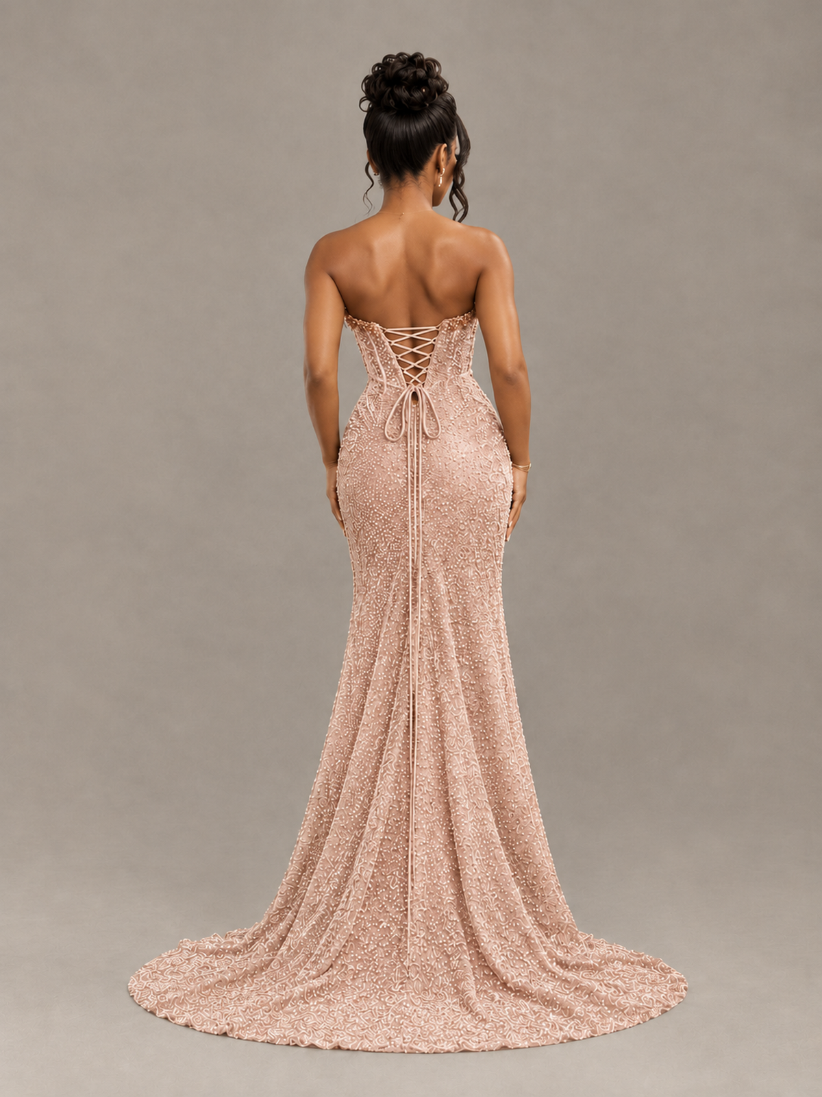 BOLODOO Rose Gold Gold Corset Prom Dress with High Slit - Rose Gold - Rose Gold_2