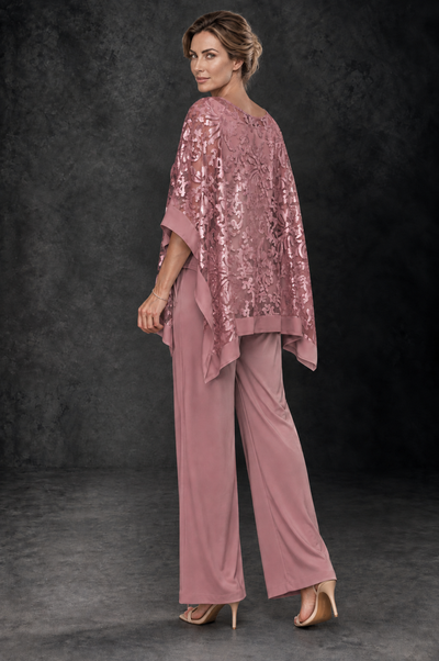 BOLODOO Rose Gold Floral Cape Mother of the Bride Pant Suit - Rose Gold - Rose_Gold_2